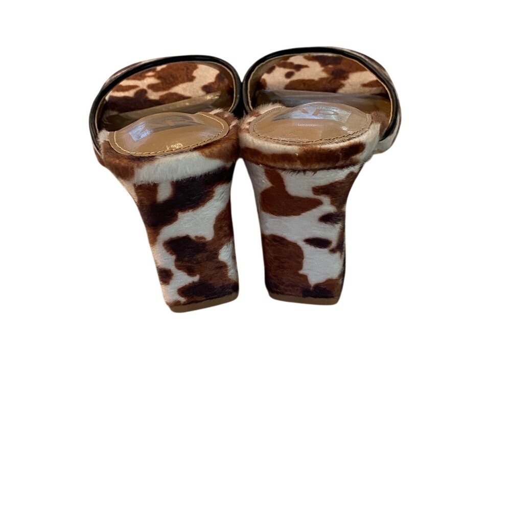 DV‎ Dolce Vita Cow Print Square Toe Block Heel Mule Sandals Brown White Womens - Picture 3 of 13